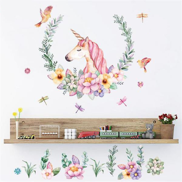 Unicorn Flower Birds Wall Mural