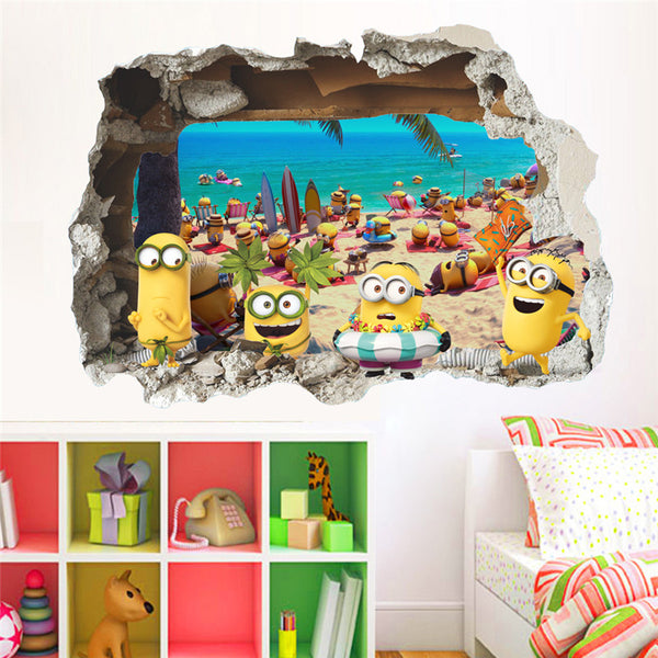 3D Minions Beach Wall Decal