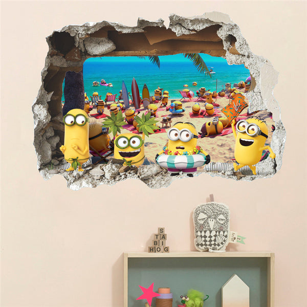 3D Minions Beach Wall Decal