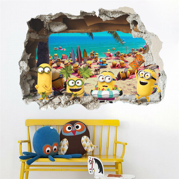 3D Minions Beach Wall Decal