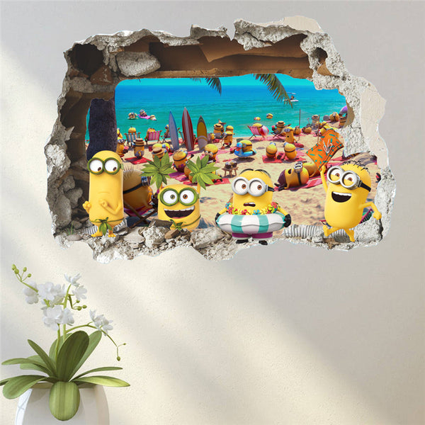 3D Minions Beach Wall Decal