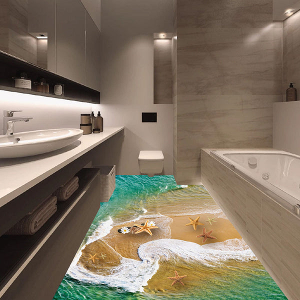 3D Bathroom Beach Stone Floor Decal