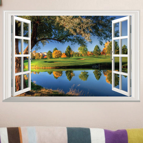 3D Wonder Window Blue Lake Water View Decor
