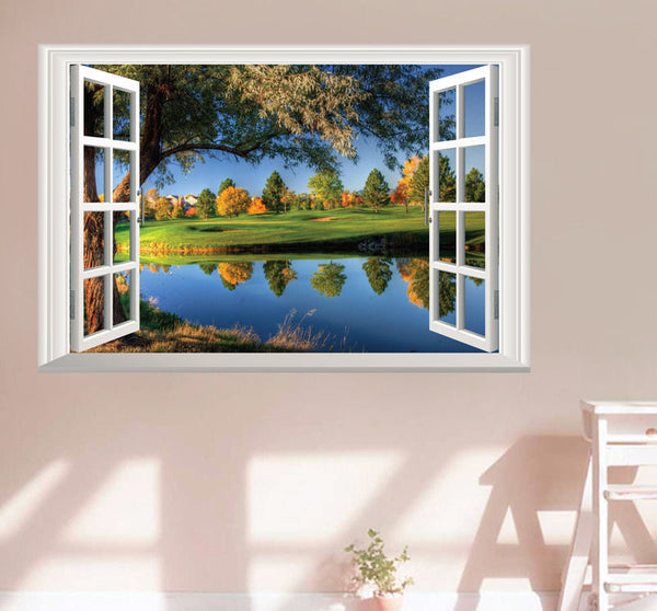 3D Wonder Window Blue Lake Water View Decor