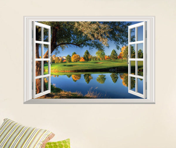 3D Wonder Window Blue Lake Water View Decor
