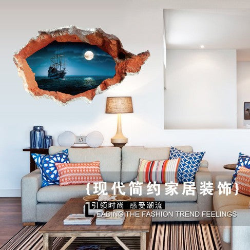 3D Amazing Pirate Ship Breaking Through Wall Decal