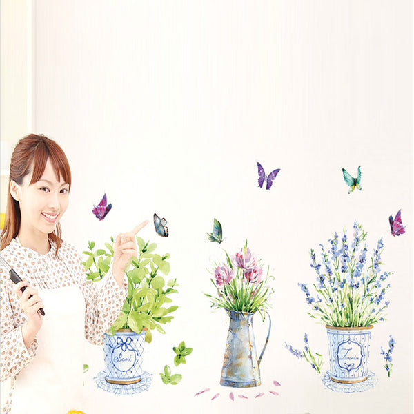 Elegant Flower Pot Butterfly Wall Decor