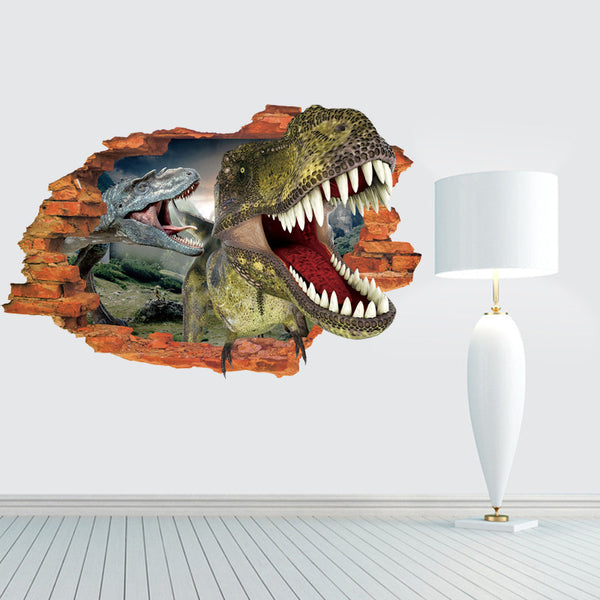 3D Broken Wall Dino Decal