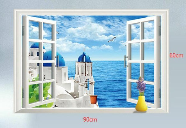 3D Beach Sea Window Scenery Wall Decals