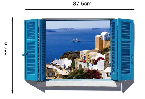 3D Beach Sea Window Scenery Wall Decals