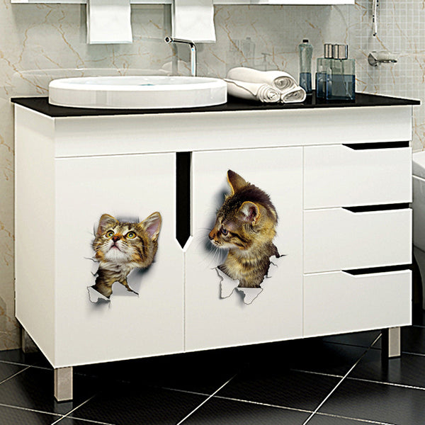 Fun 3D Kitten Poking Through Wall  Decals - LIMITED SUPPLY