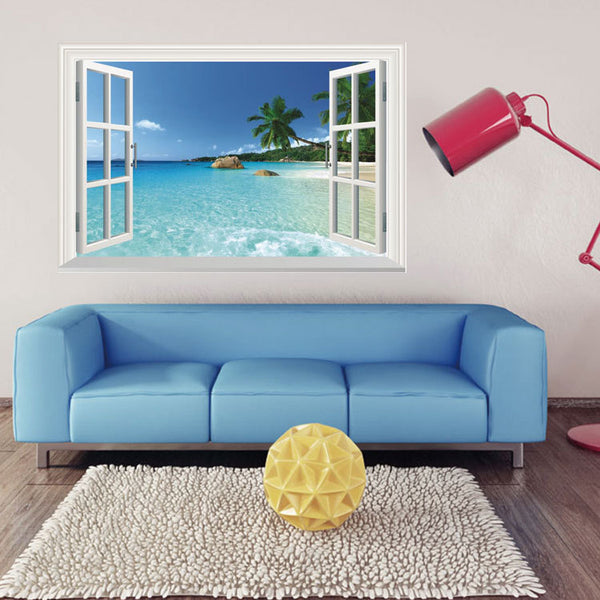 3D Beach Sea Window Scenery Wall Decals