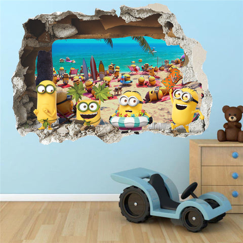 3D Minions Beach Wall Decal