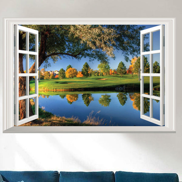 3D Wonder Window Blue Lake Water View Decor
