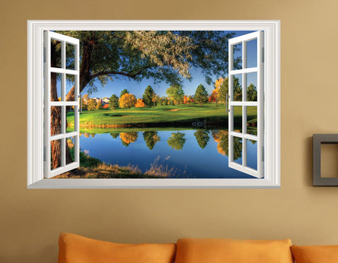 3D Wonder Window Blue Lake Water View Decor