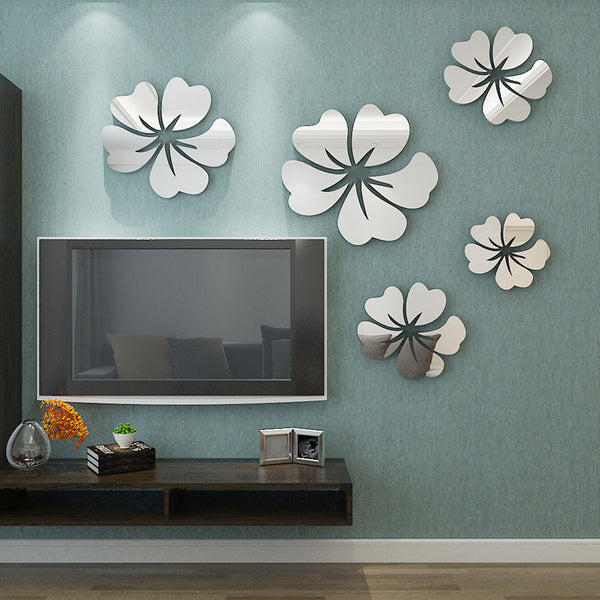 Amazing 5 Piece Reflective Flower Wall Decals