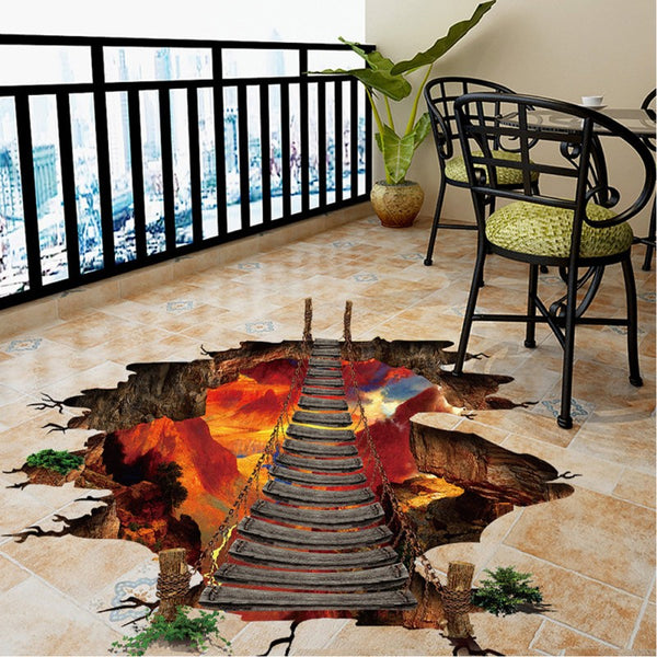 Cool 3D Volcano Chain Bridge Floor Decal