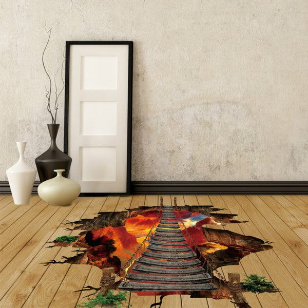 Cool 3D Volcano Chain Bridge Floor Decal