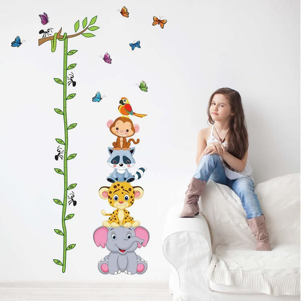 Cute Animals Stack Height Measure Wall Decal