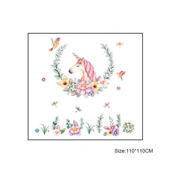 Unicorn Flower Birds Wall Mural