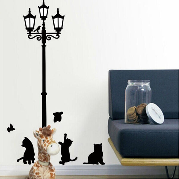 Vintage Street Lamp With Playful Cats And Birds Wall Mural