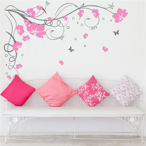 Large Butterfly Vine Flowers Butterflies Wall Decal