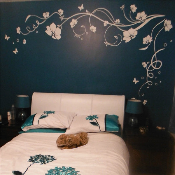 Large Butterfly Vine Flowers Butterflies Wall Decal