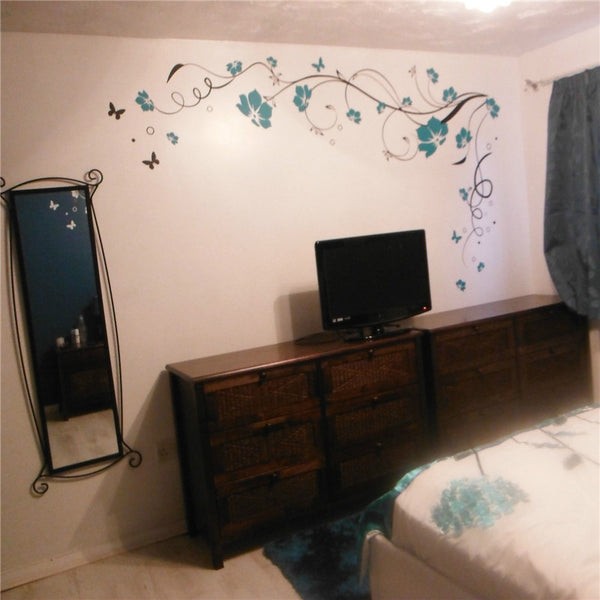 Large Butterfly Vine Flowers Butterflies Wall Decal