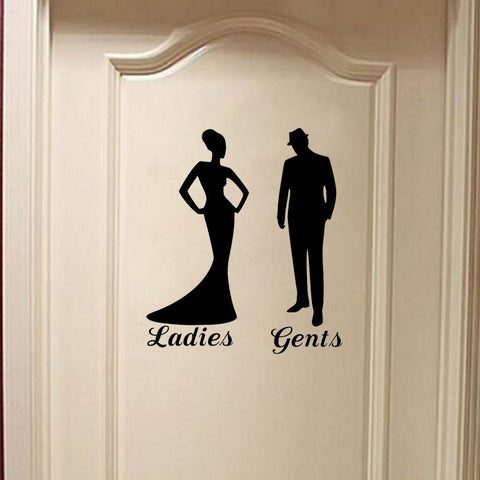 Stylish Vintage Man Woman Bathroom Door Decals