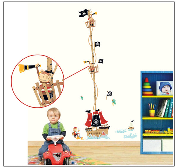 Cartoon Pirate Ship Growth Chart Wall Decal