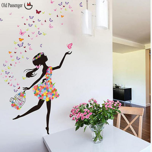 Pretty 3D Girl Fairy & Flowers Wall Mural