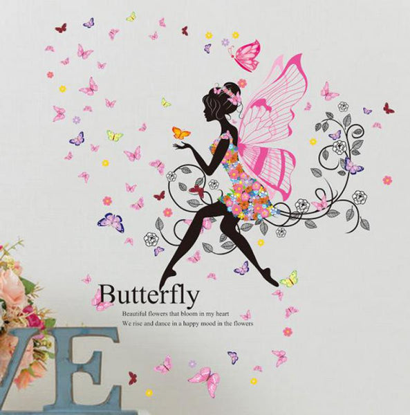 Pretty 3D Girl Fairy & Flowers Wall Mural