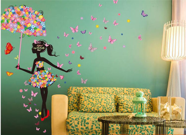 Pretty 3D Girl Fairy & Flowers Wall Mural