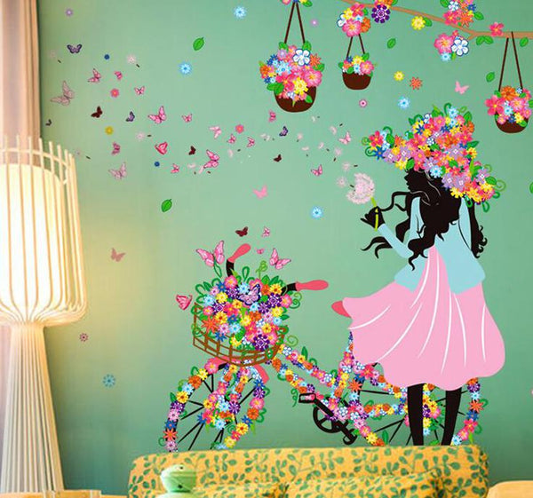 Pretty 3D Girl Fairy & Flowers Wall Mural