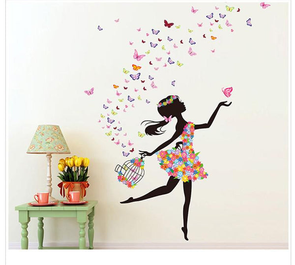 Pretty 3D Girl Fairy & Flowers Wall Mural