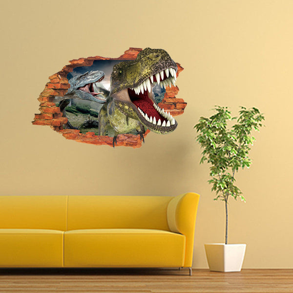 3D Broken Wall Dino Decal