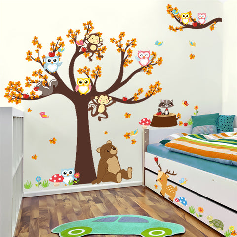 Forest Tree Branch Cartoon Creatures Wall Mural