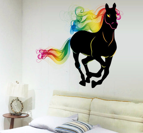 3D Majestic Black Rainbow Horse Wall Decal