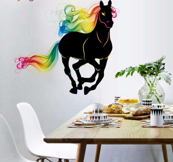 3D Majestic Black Rainbow Horse Wall Decal