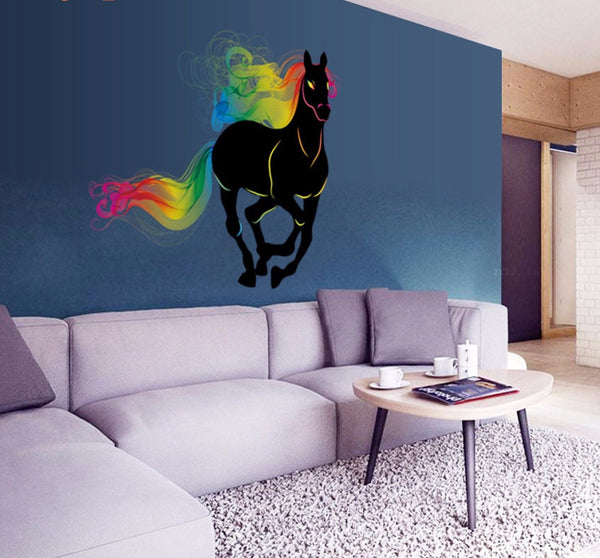 3D Majestic Black Rainbow Horse Wall Decal