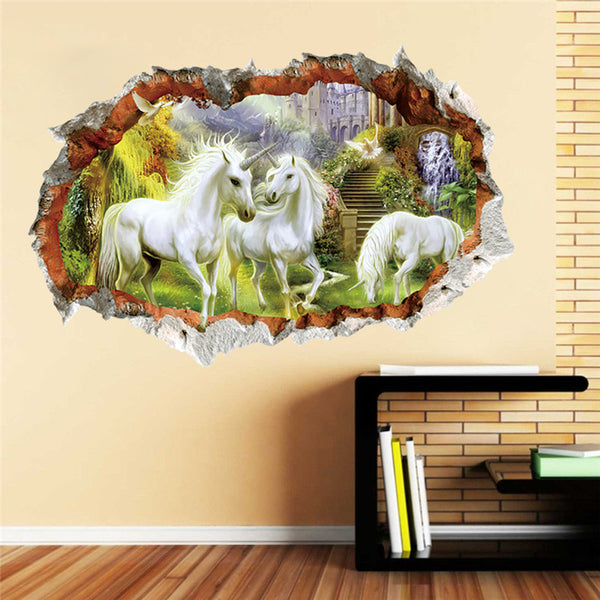 Creative Unicorn Break Through Wall Decal