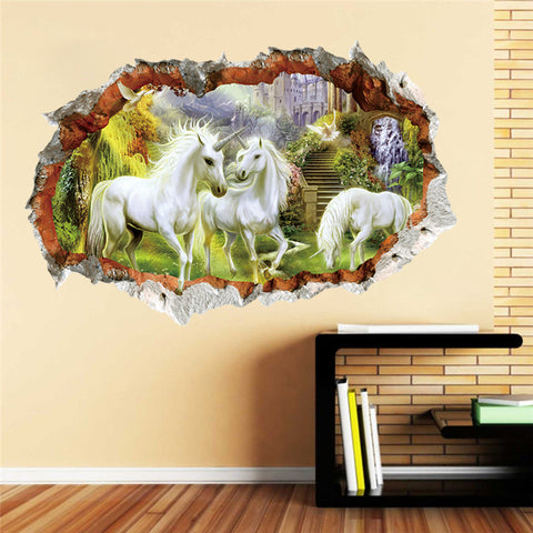 Creative Unicorn Break Through Wall Decal