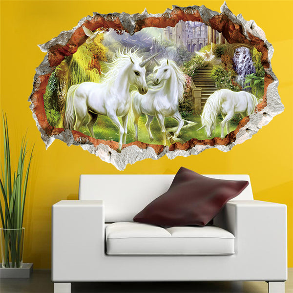 Creative Unicorn Break Through Wall Decal