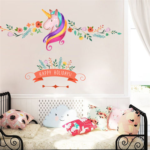 Colorful Flower Unicorn Wall Art