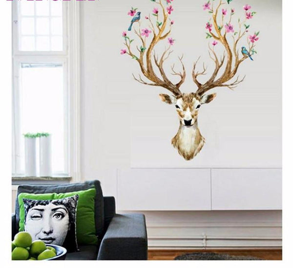 Beautiful 3D Plum Flower Deer Wall Decal