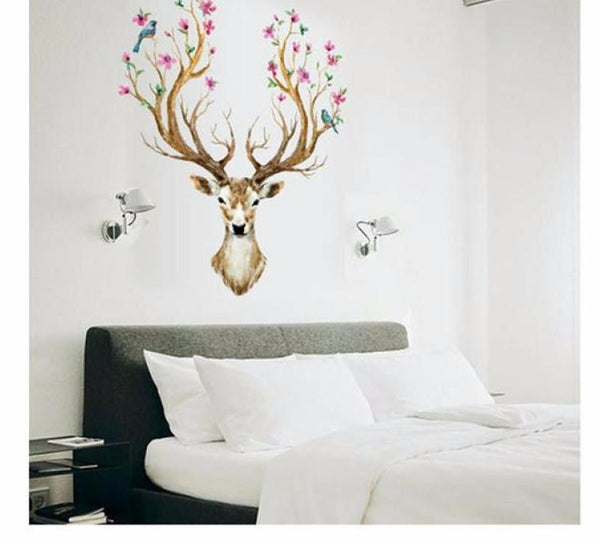 Beautiful 3D Plum Flower Deer Wall Decal