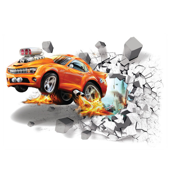 3D Through The Brick Car Wall Decal