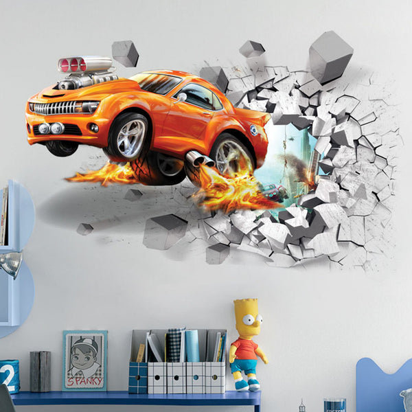 3D Through The Brick Car Wall Decal