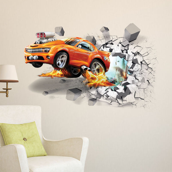 3D Through The Brick Car Wall Decal