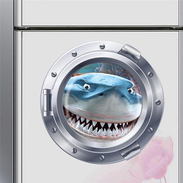 3D Shark Through Porthole Wall Decal